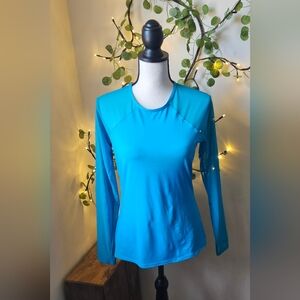Skye long sleeve blue top blouse tee large sleeves and shoulders are sheer
